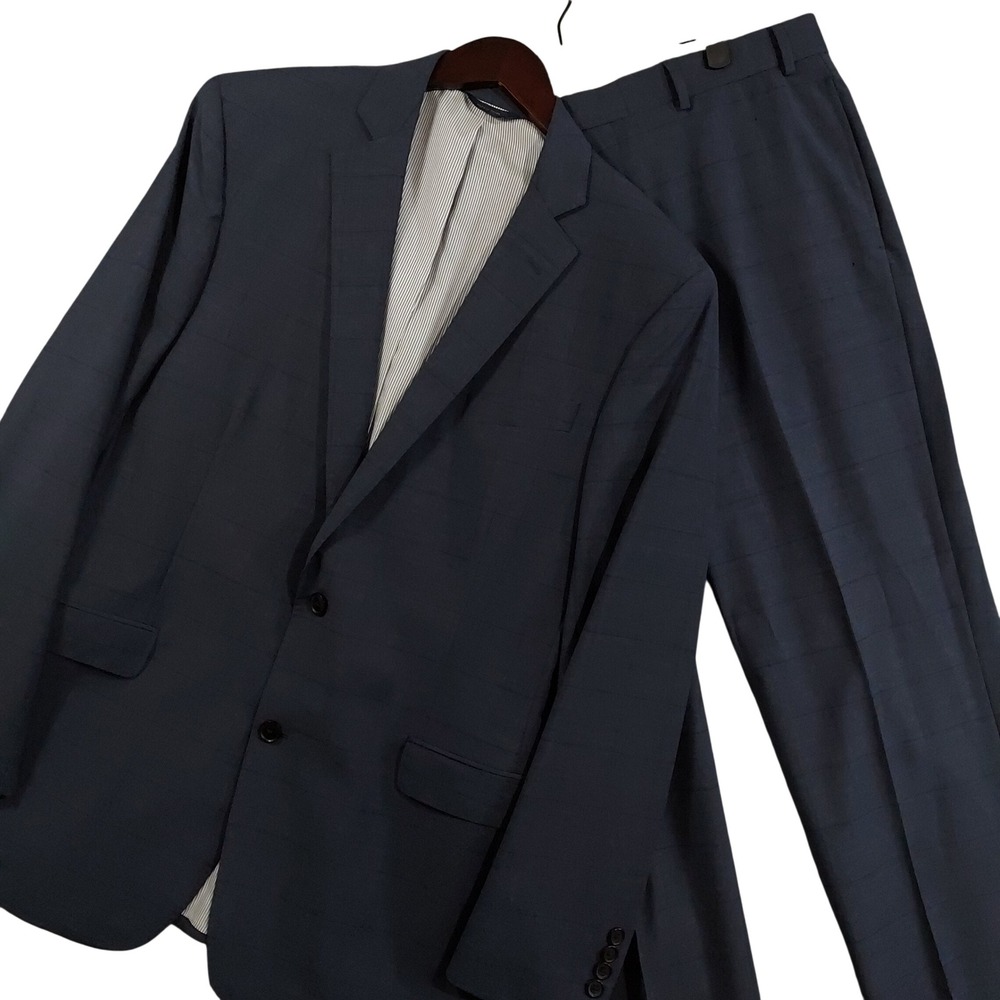 Brooks Brothers Suit Mens 42L 38W Navy Blue Explorer Regent Fit Windowpane Wool
